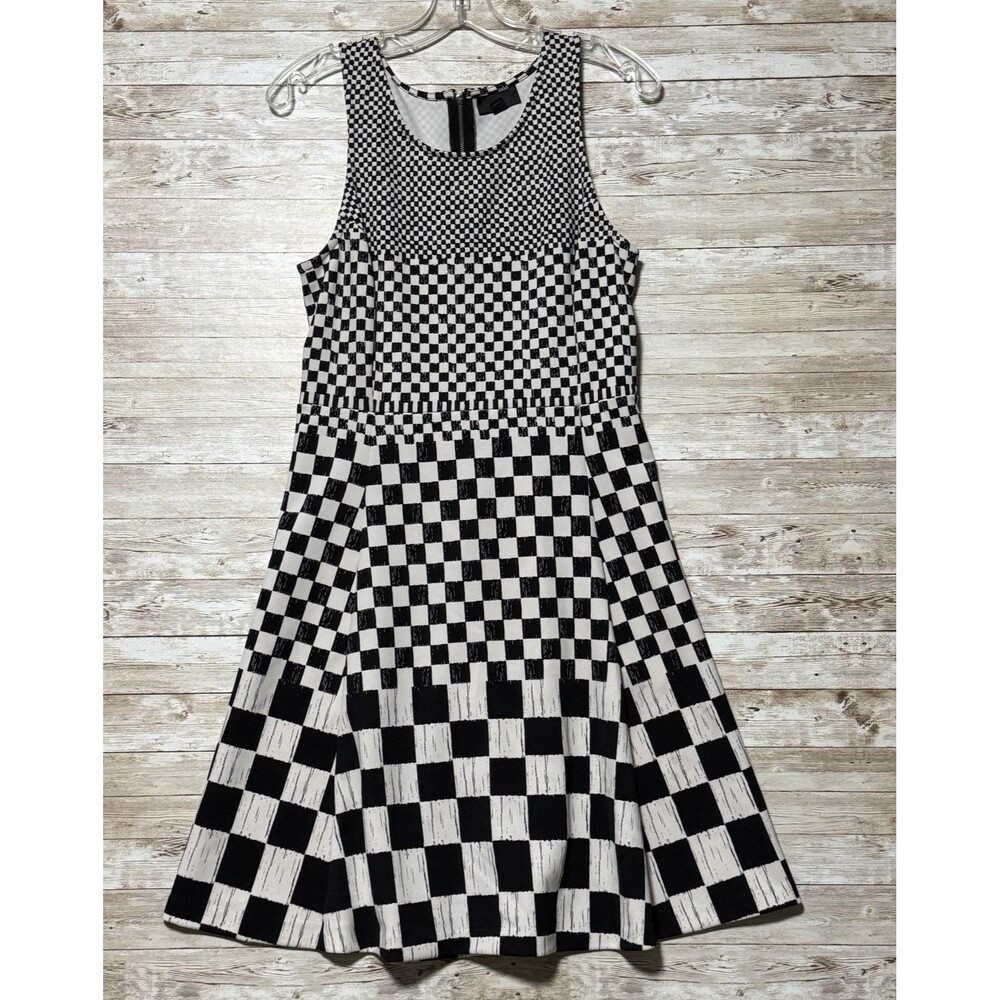 Worthington Black White Checkered A-Line Dress Size 8 Knee Length 60s 70s Brit